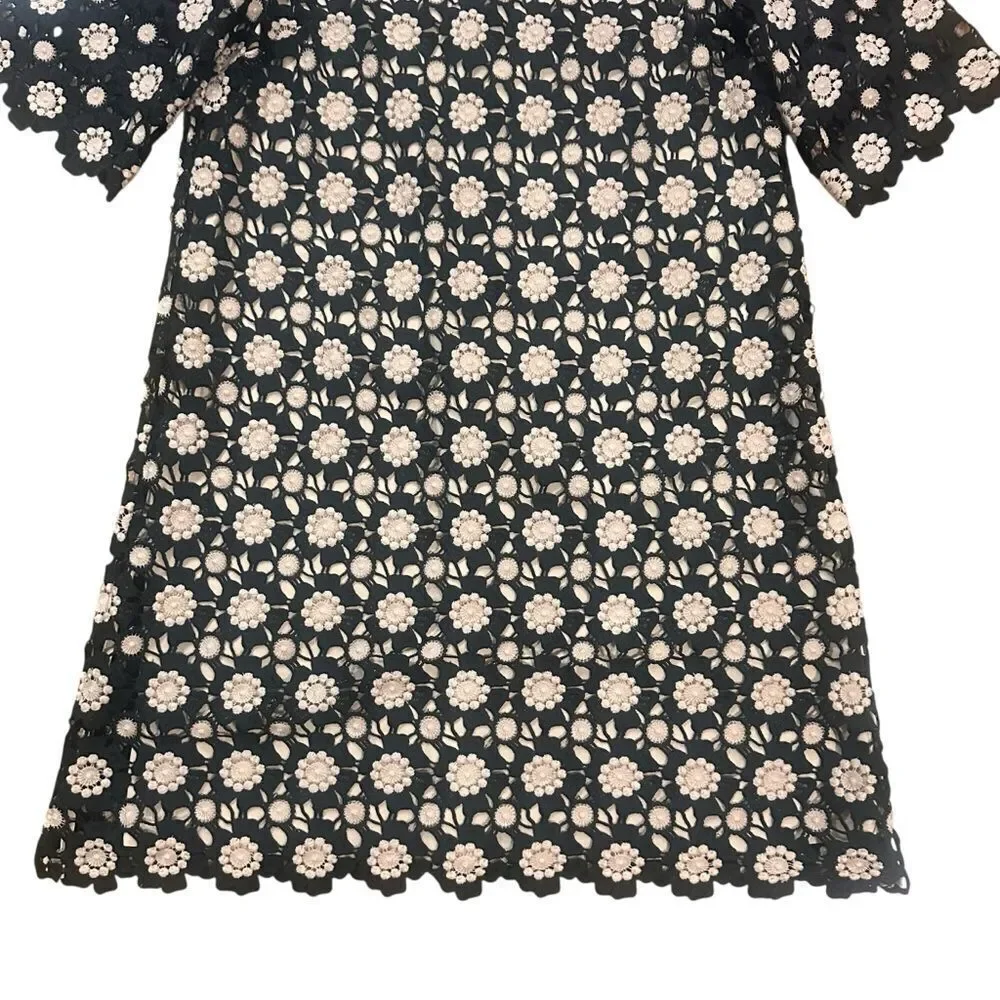 Kate Spade Black Pink Flower Lace Shift Dress Size 2